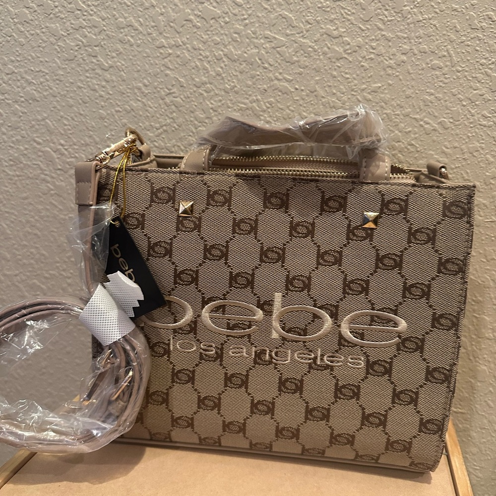 Bebe Tan Monogram Satchel